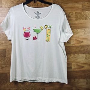 Coral Bay Petite XL Mixed Drink Shirt w/Sequins & Short Cap Sleeves Vint…